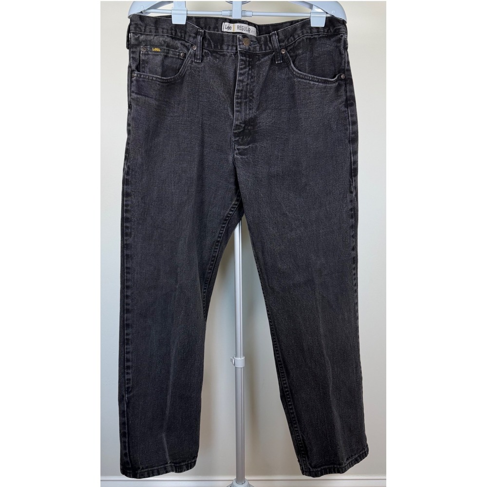 Lee Regular Fit Jeans Mens 40x30 Worn Wash Black Y2K Denim JIM-M426-040